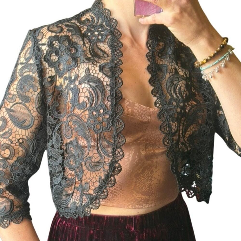 Jones New York Black Floral Lace Bolero Jacket